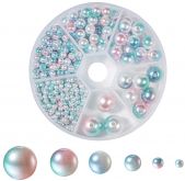 Sada ABS plastových korálků imitace perleť v plastovém boxu 3-12mm - 564ks