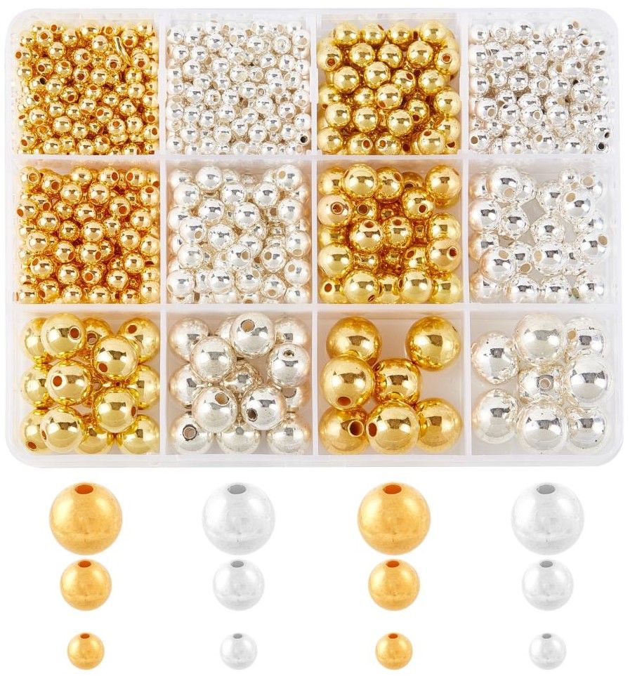 ABS Sada plastových metalických perel 4-12mm v boxu - 1222ks