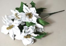 Dekorace sametová kytice bílých Vánočních růží 40cm - 1ks /5květů/
