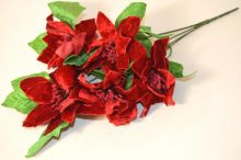 Dekorace sametová kytice červených Vánočních růží 40cm - 1ks /5květů/