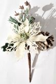 Dekorace umělá větvička bílá s glitry Vánoční růže 20cm - 1ks