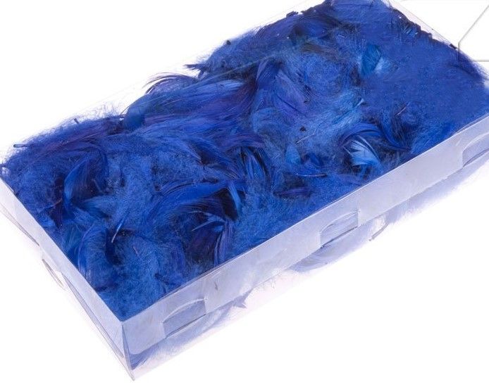Peříčka v krabičce k dekoraci 5-13 cm - 50g - Modrá