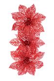 Dekorace přízdoba s glitry Vánoční růže na klipu 15cm - 1květ - Stříbrná