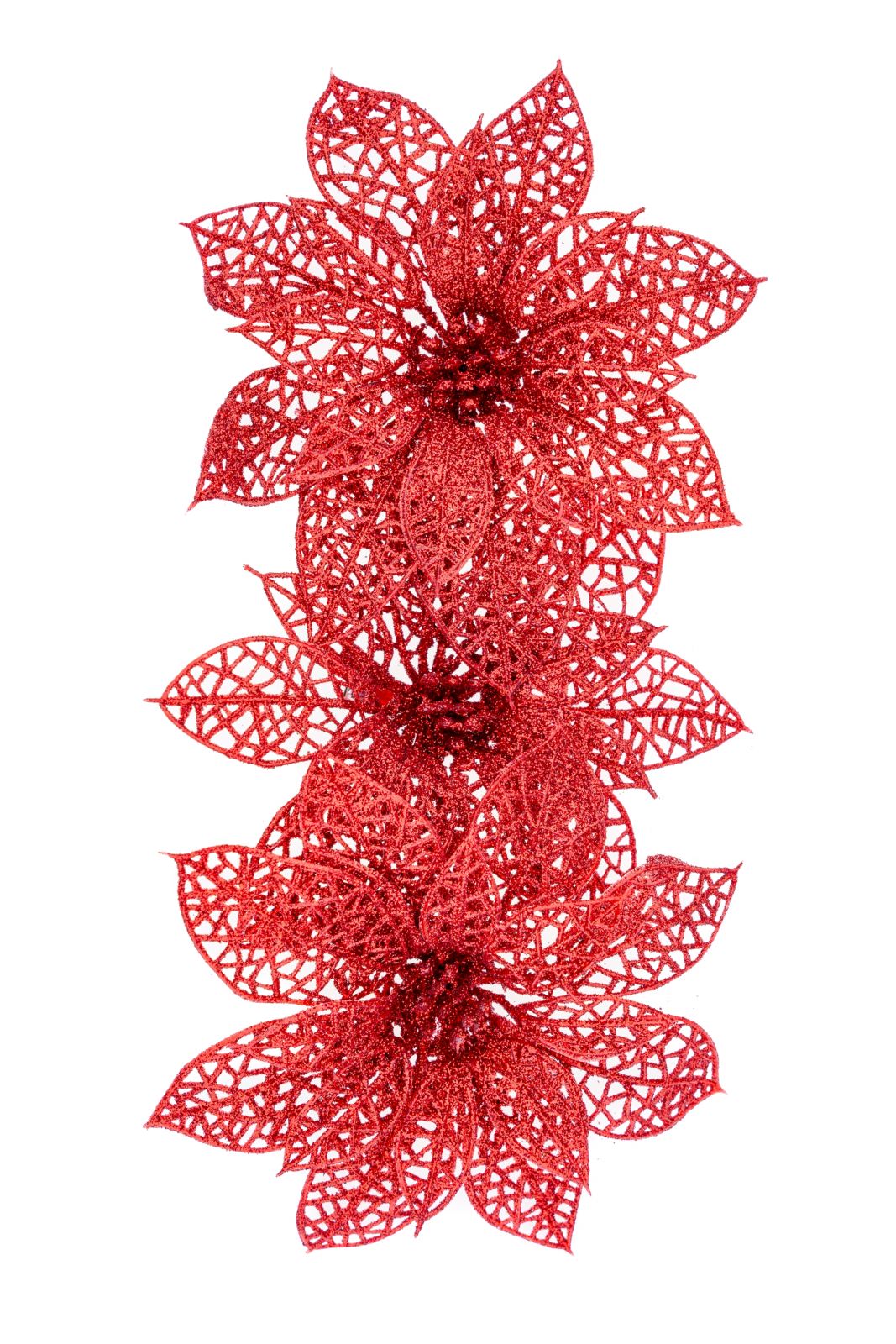 Dekorace přízdoba s glitry Vánoční růže na klipu 15cm - 1květ
