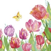 Ubrousek 33x33cm Barevné tulipány s motýlkem 1ks, na decoupage