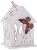 Dekorace dřevo Domek s motýlkem na zavěšení 50x65mm - 1ks - Modrý