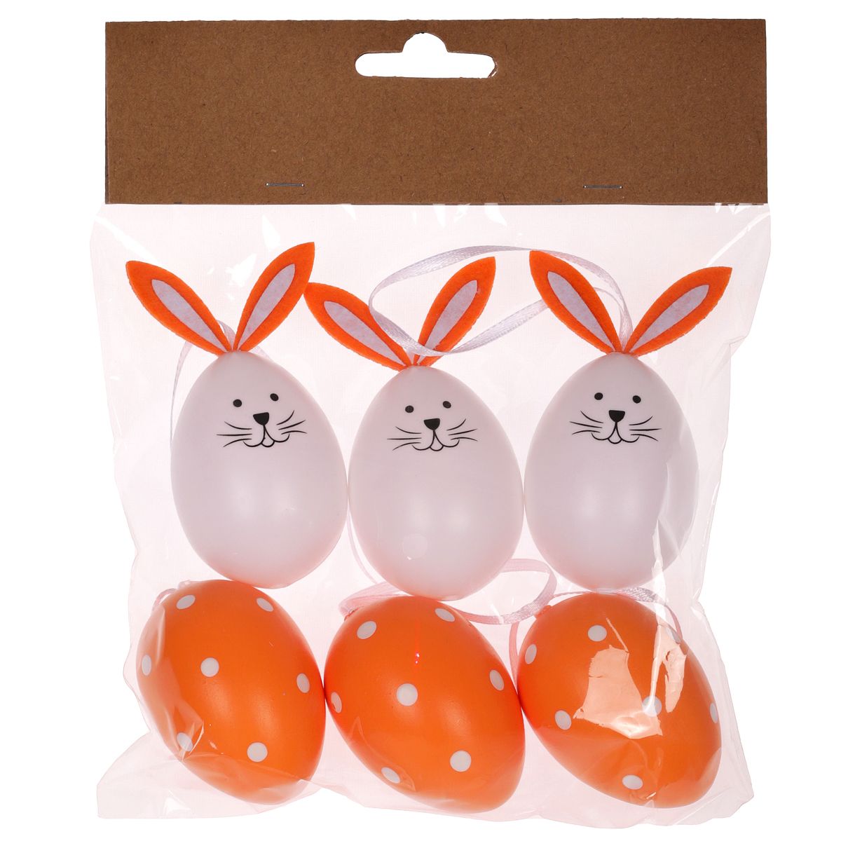 Velikonoční plastová vajíčka na zavěšení Zajíček 6cm - 6ks - Oranžové