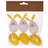 Velikonoční plastová vajíčka na zavěšení Zajíček 6cm - 6ks - Žluté