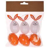 Velikonoční plastová vajíčka na zavěšení Zajíček 6cm - 6ks | Oranžové, Žluté