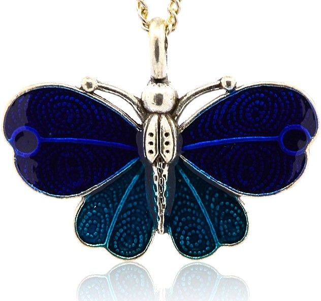 Smaltovaný přívěsek Motýl modro-tyrkysový 32x41x3mm -1ks