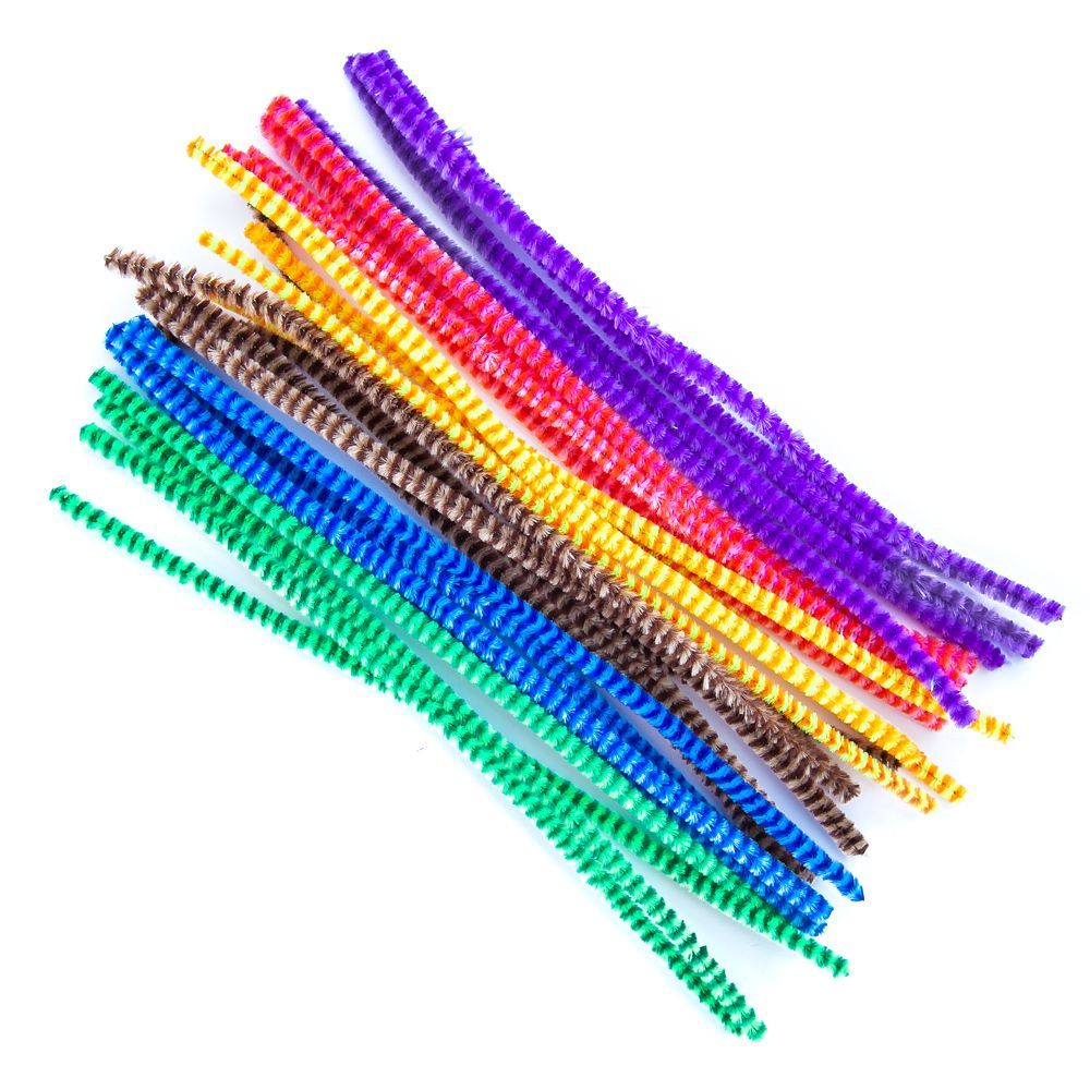 Sada plyšový / chlupatý /drátek Žíhané barevné cca 6mm d.30cm - 20ks