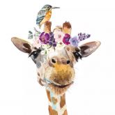 Ubrousek 33x33cm Květinová žirafa s ptáčkem akvarel 1ks na ubrouskovou techniku