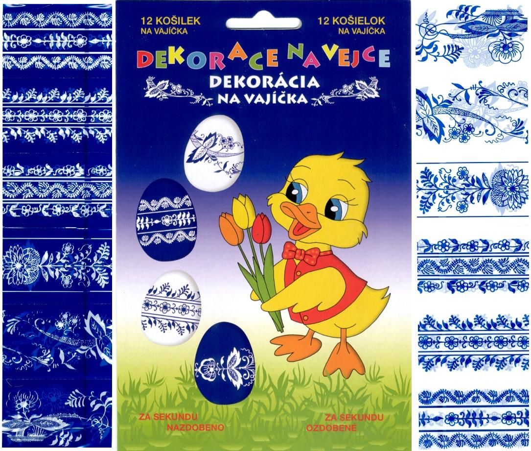 Velikonoční dekorace Košilky na vajíčka,Smršťovací dekorace,vzory modro-bílé 12ks v balení