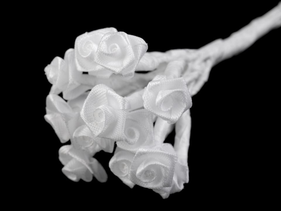 Růžičky saténové na drátku 12ks - na svatbu i k dekoraci