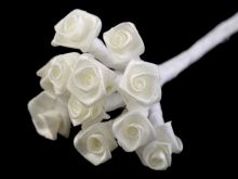 Růžičky saténové na drátku 12ks - na svatbu i k dekoraci - smetanová