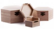 Sada dřevěn. krabiček s kováním Šestiúhelník 14+11+8,cm - 3ks
