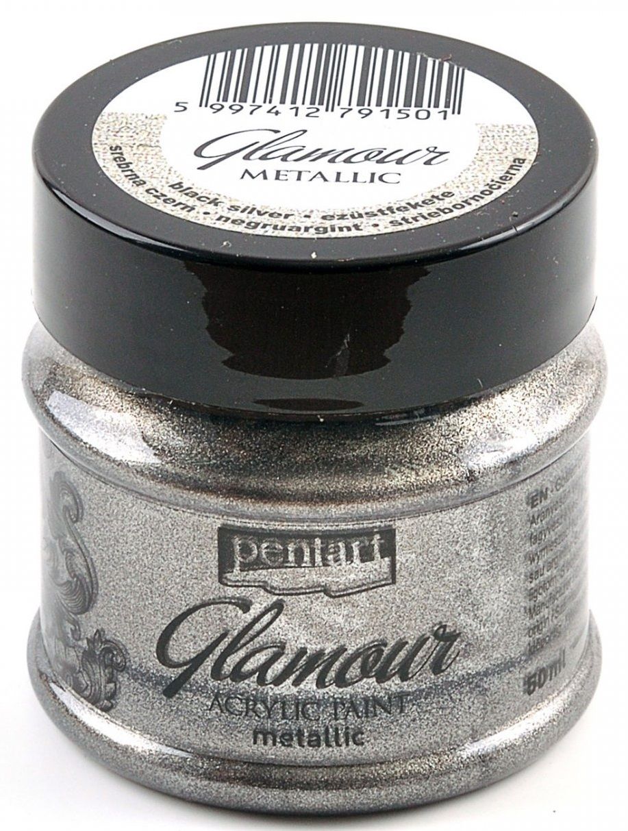 Akrylová metalická barva Pentart - 50 ml - GLAMOUR černo stříbrná K