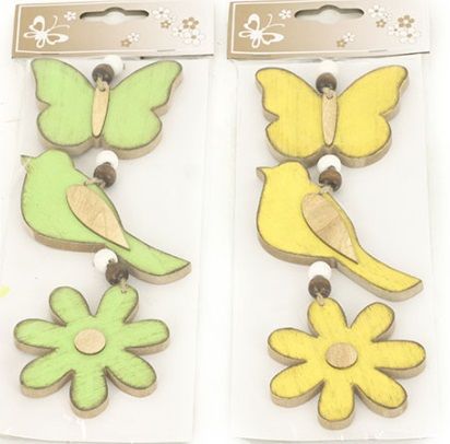 Dekorace dřevěné závěsy (motýl, ptáček, květ) 7-10 cm - 3ks