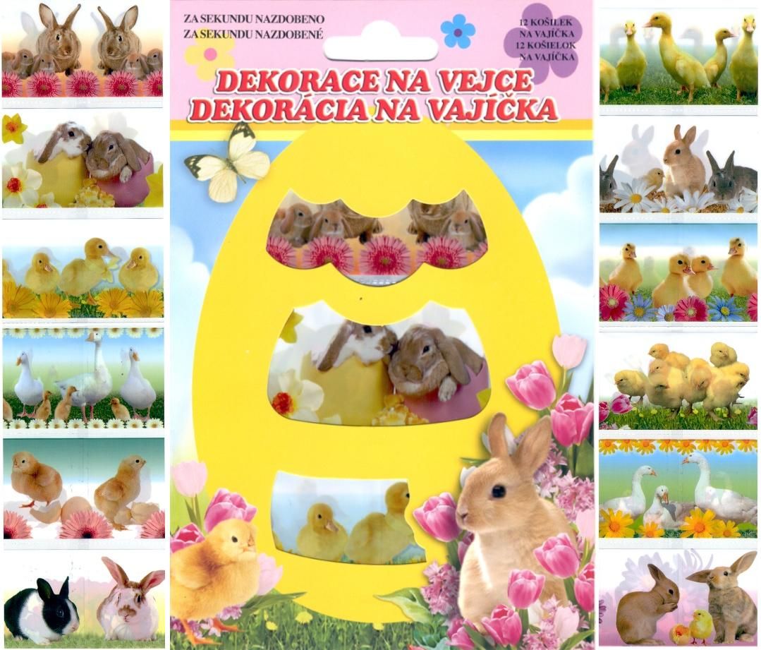 Velikonoční dekorace Košilky na vajíčka,Smršťovací dekorace,ornamenty barevné12ks v balení