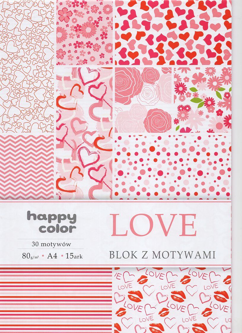 Kreativní papíry Happy color Love 80g/m2 A4 - 15listů