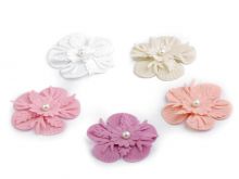 Textilní květ s perlou 53mm - 1ks | Lososová, Růžová