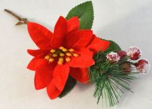 Dekorace přízdoba s Vánoční růží a bobulemi 24cm - 1ks