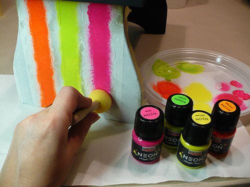 PENTART akrylové barvy neonové, ukázka použití barev